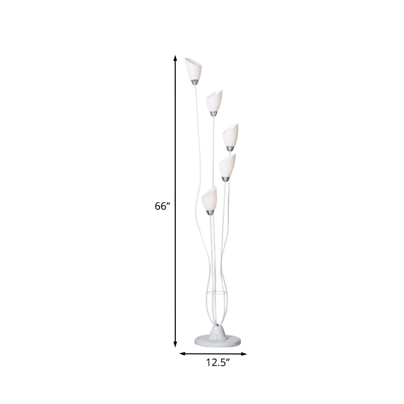 Metalen Torchiere vloerleeslamp eigentijds 5-lamps wit staand licht voor studeerkamer Clearhalo