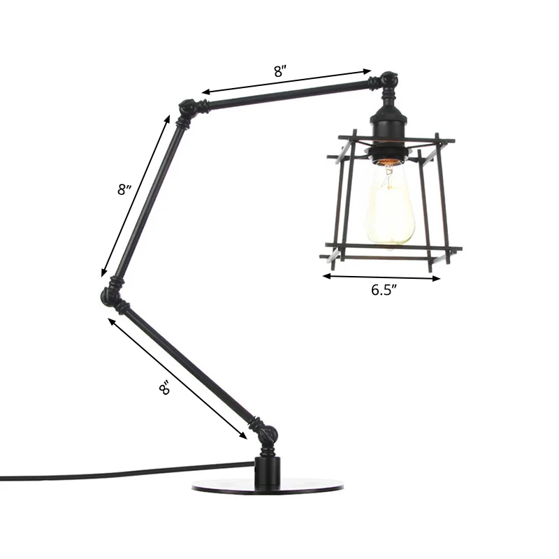 Metalen trapeziumvormige kooi-tafellamp Vintage stijl 1 kop Zwart/messing afwerking Tafelverlichting met verstelbare arm C...