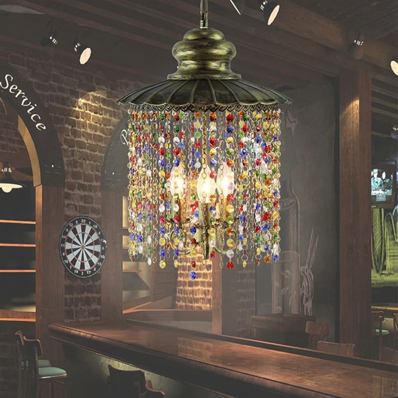 Metalen trapsgewijze kroonluchter lichtarmatuur decoratieve 3-kops restaurant ophanghanger brons Clearhalo