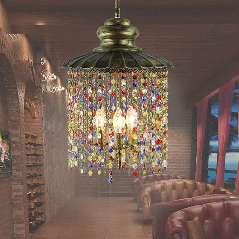 Metalen trapsgewijze kroonluchter lichtarmatuur decoratieve 3-kops restaurant ophanghanger brons Clearhalo