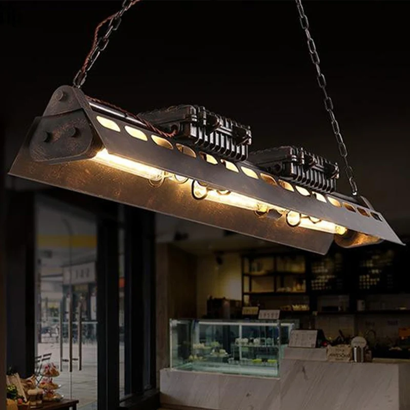 Metalen treinvormige kroonluchter 3 lampen Industrieel creatief hanglicht roest voor cottage Clearhalo