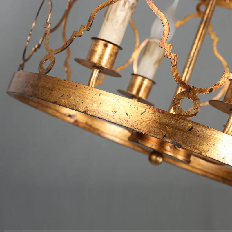 Metalen trommelkap kroonluchterlamp Retro 4-koppige slaapkamer hangende plafondlamp goud Clearhalo