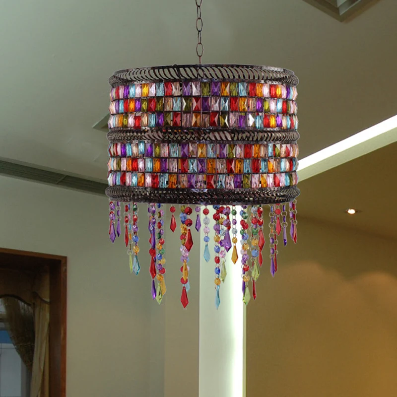 Metalen trommelkroonluchter hanglamp Art Deco 3-kops woonkamerdruppellamp brons met kristallen drapering Clearhalo