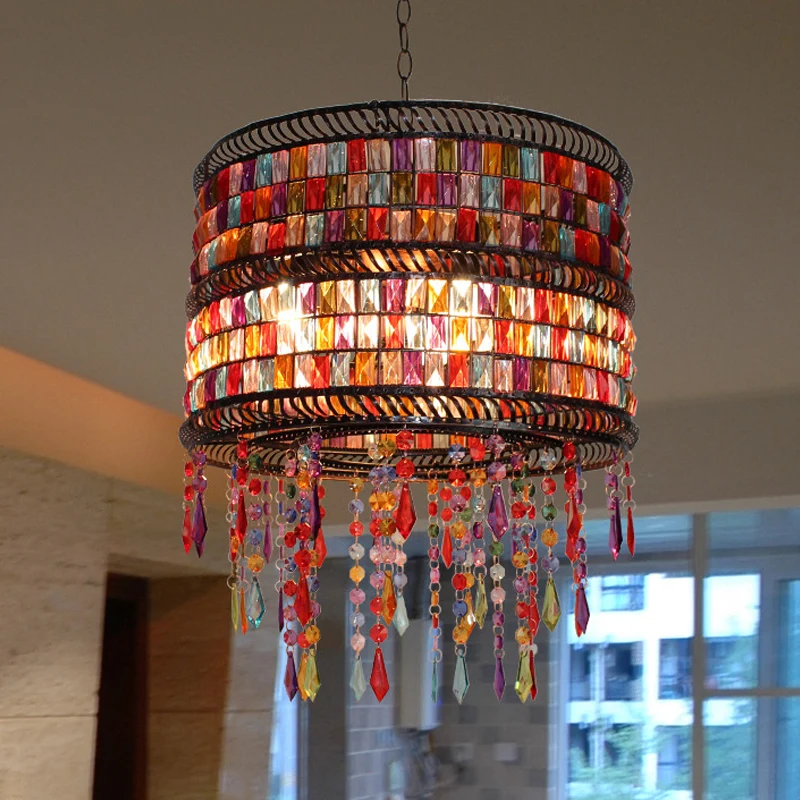 Metalen trommelkroonluchter hanglamp Art Deco 3-kops woonkamerdruppellamp brons met kristallen drapering Clearhalo