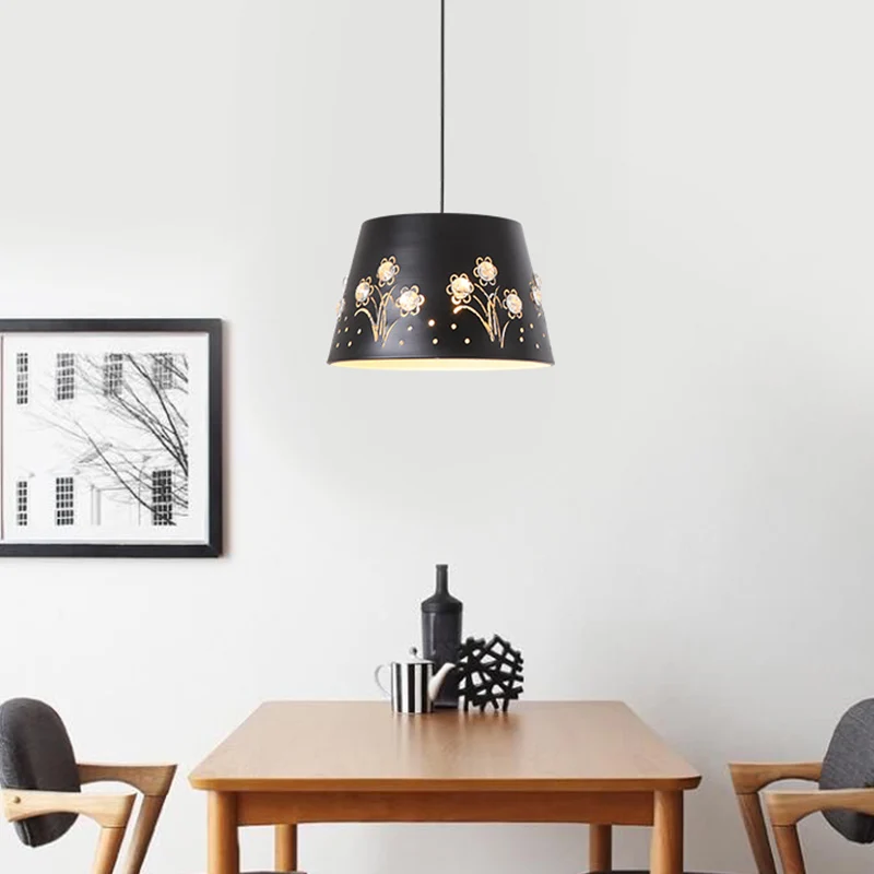 Metalen trommelvormige hangende plafondlamp, eigentijds 1-lichts zwarte downlighting Clearhalo