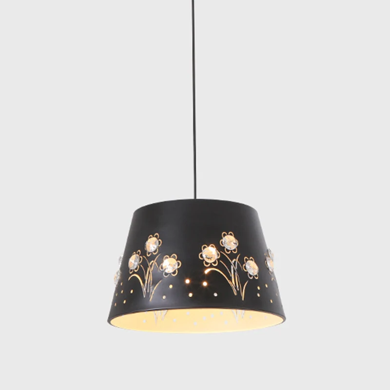 Metalen trommelvormige hangende plafondlamp, eigentijds 1-lichts zwarte downlighting Clearhalo
