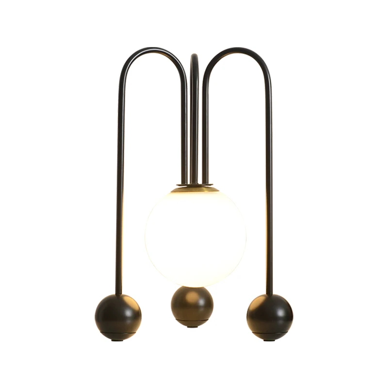 Metalen U-vormige tafellamp eigentijds 1 lamp zwart/goud nachtlampje warm/wit licht met bol opaal glazen kap Clearhalo