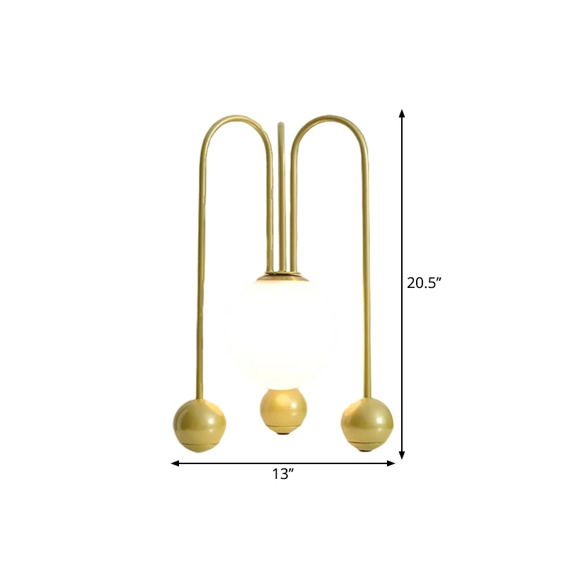 Metalen U-vormige tafellamp eigentijds 1 lamp zwart/goud nachtlampje warm/wit licht met bol opaal glazen kap Clearhalo