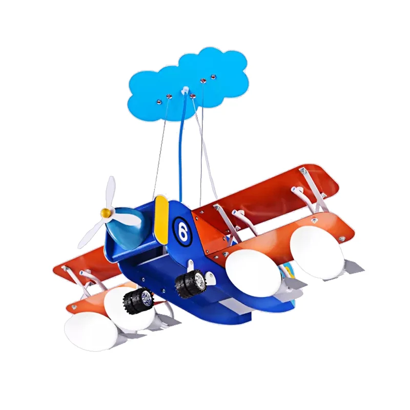 Metalen vliegtuigkroonluchter Vier lichten Moderne stijl plafondhanger blauw voor de kleuterschool Clearhalo