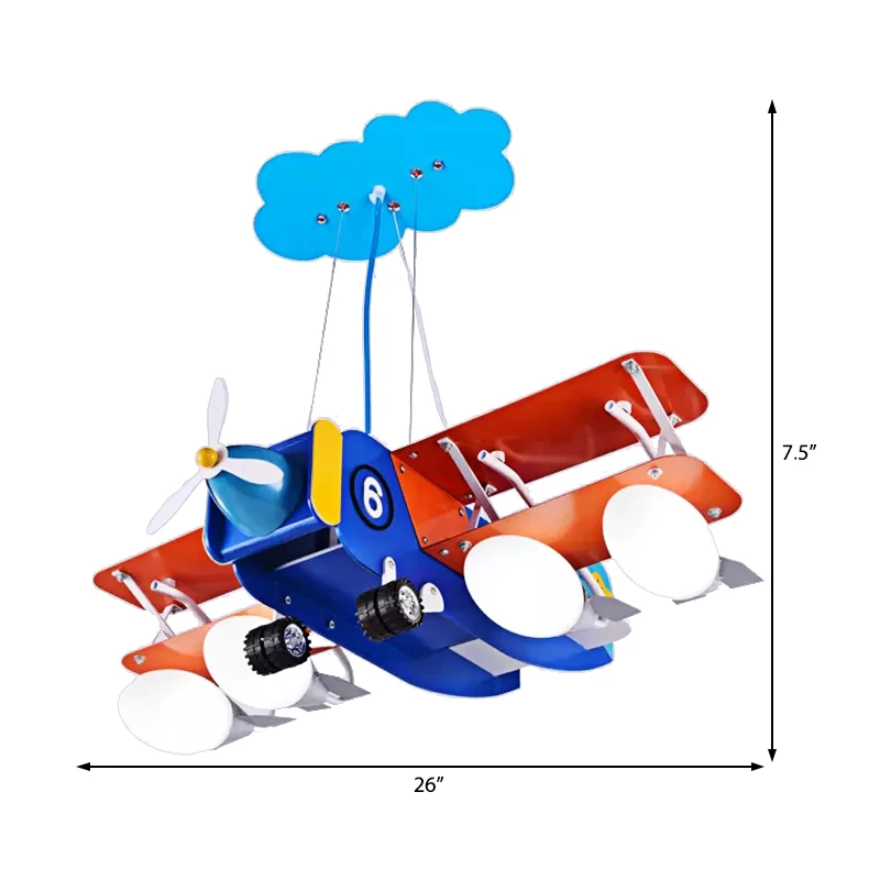 Metalen vliegtuigkroonluchter Vier lichten Moderne stijl plafondhanger blauw voor de kleuterschool Clearhalo