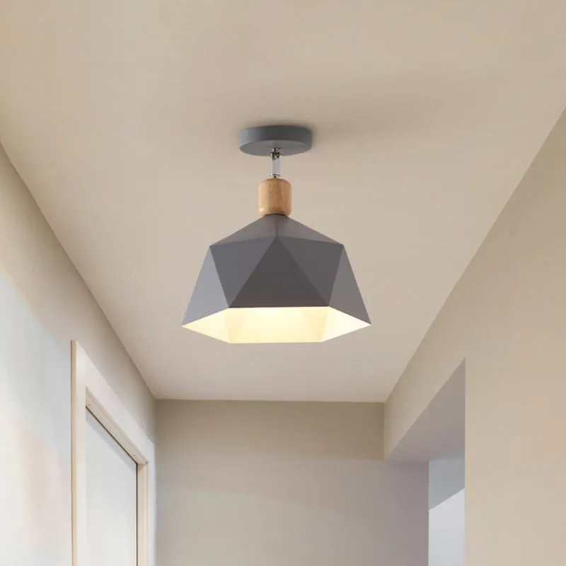 Metalen Zeshoek Plafondmontage Licht Verstelbaar Macaron 1 Kop Grijs/Wit/Groen Semi Inbouw Plafondlamp voor Gang Clearhalo