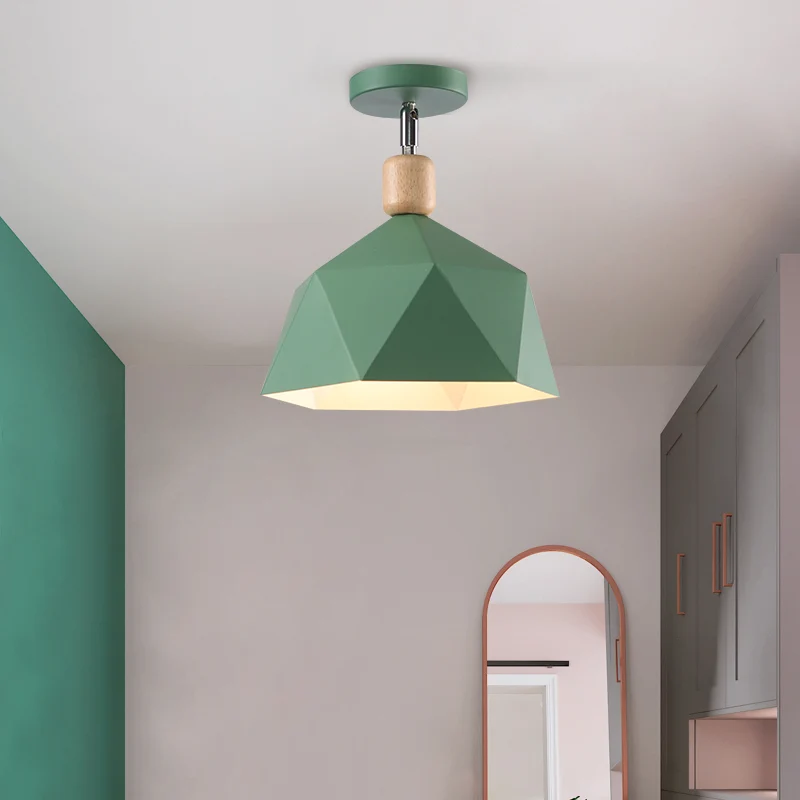 Metalen Zeshoek Plafondmontage Licht Verstelbaar Macaron 1 Kop Grijs/Wit/Groen Semi Inbouw Plafondlamp voor Gang Clearhalo
