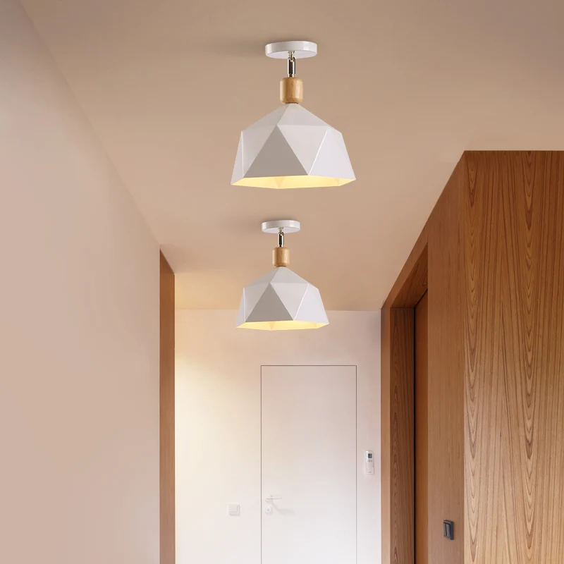 Metalen Zeshoek Plafondmontage Licht Verstelbaar Macaron 1 Kop Grijs/Wit/Groen Semi Inbouw Plafondlamp voor Gang Clearhalo