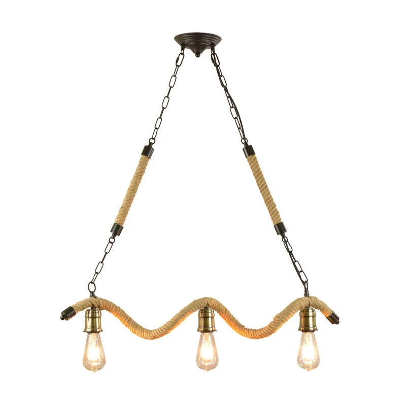 Metalen zichtbare lampeilandlamp, industriële hangende kroonluchter met 3 lampen de slaapkamer, beige Clearhalo
