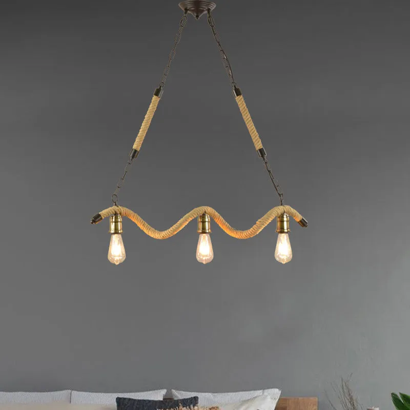Metalen zichtbare lampeilandlamp, industriële hangende kroonluchter met 3 lampen de slaapkamer, beige Clearhalo
