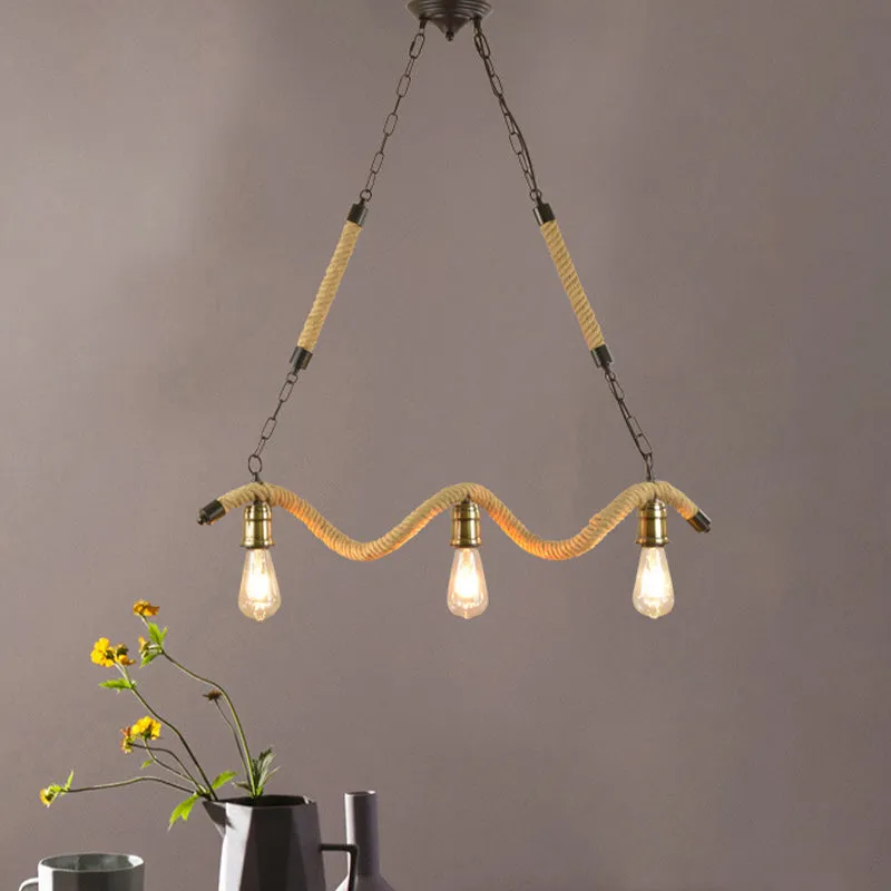 Metalen zichtbare lampeilandlamp, industriële hangende kroonluchter met 3 lampen de slaapkamer, beige Clearhalo