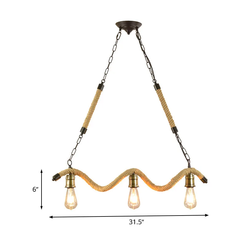 Metalen zichtbare lampeilandlamp, industriële hangende kroonluchter met 3 lampen de slaapkamer, beige Clearhalo