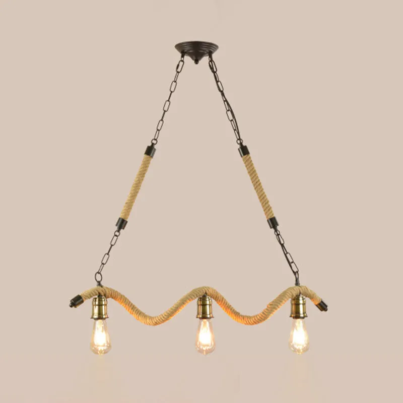 Metalen zichtbare lampeilandlamp, industriële hangende kroonluchter met 3 lampen de slaapkamer, beige Clearhalo