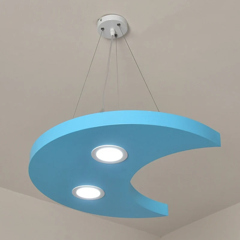 Metalen zon/ster/maan plafondlamp kinderstijl LED-hangende kroonluchter geel/oranje/blauw voor speelkamer Clearhalo