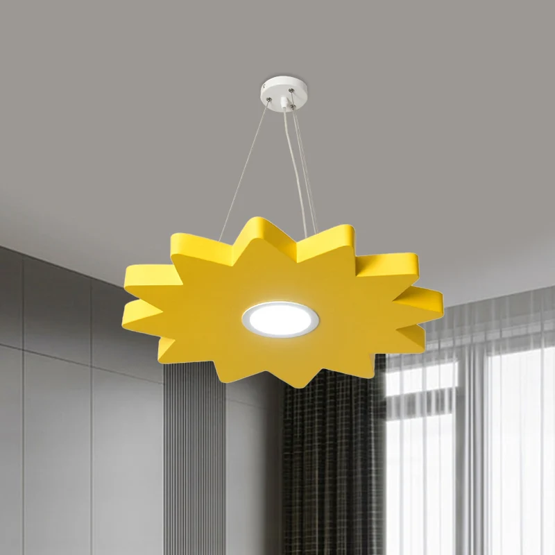 Metalen zon/ster/maan plafondlamp kinderstijl LED-hangende kroonluchter geel/oranje/blauw voor speelkamer Clearhalo