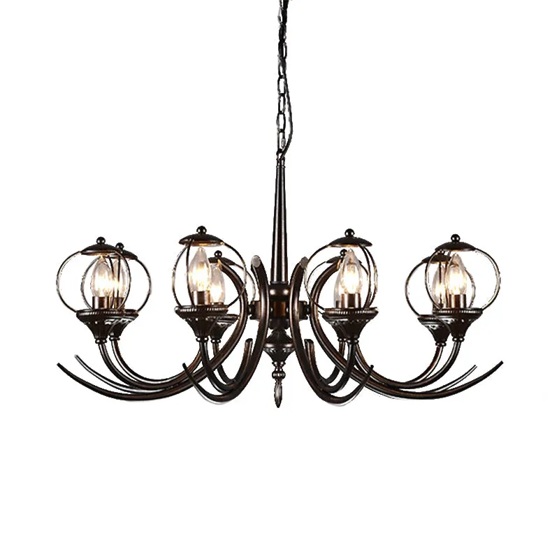 Metalen zwarte hangende kroonluchter gebogen arm 6 lampen Traditionele hanglamp voor restaurant Clearhalo