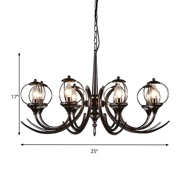 Metalen zwarte hangende kroonluchter gebogen arm 6 lampen Traditionele hanglamp voor restaurant Clearhalo