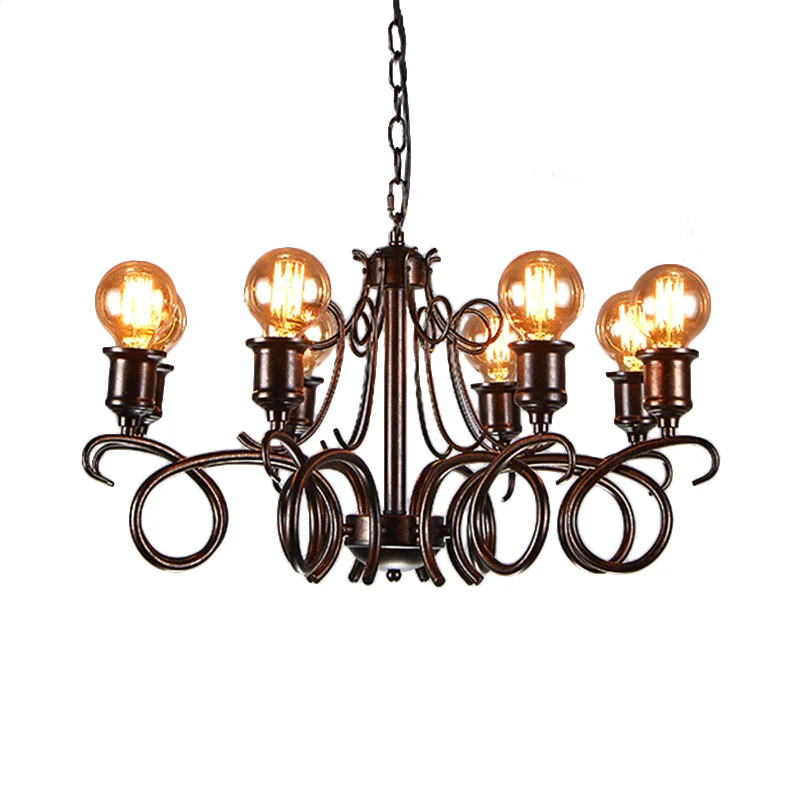 Metalen zwarte hangende kroonluchter, gedraaide arm, traditionele hanglamp met 8 lampen voor de woonkamer Clearhalo