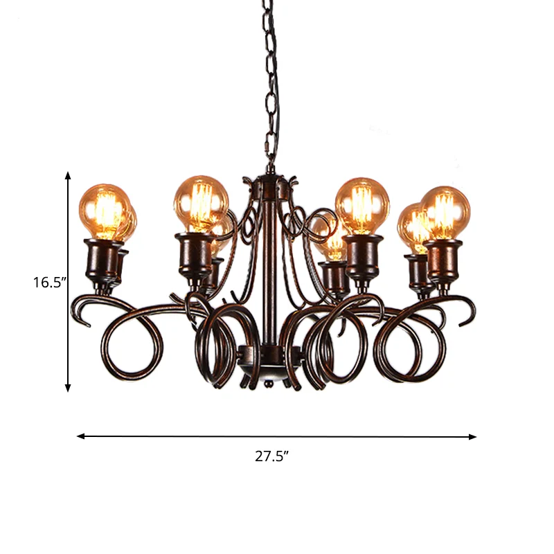 Metalen zwarte hangende kroonluchter, gedraaide arm, traditionele hanglamp met 8 lampen voor de woonkamer Clearhalo