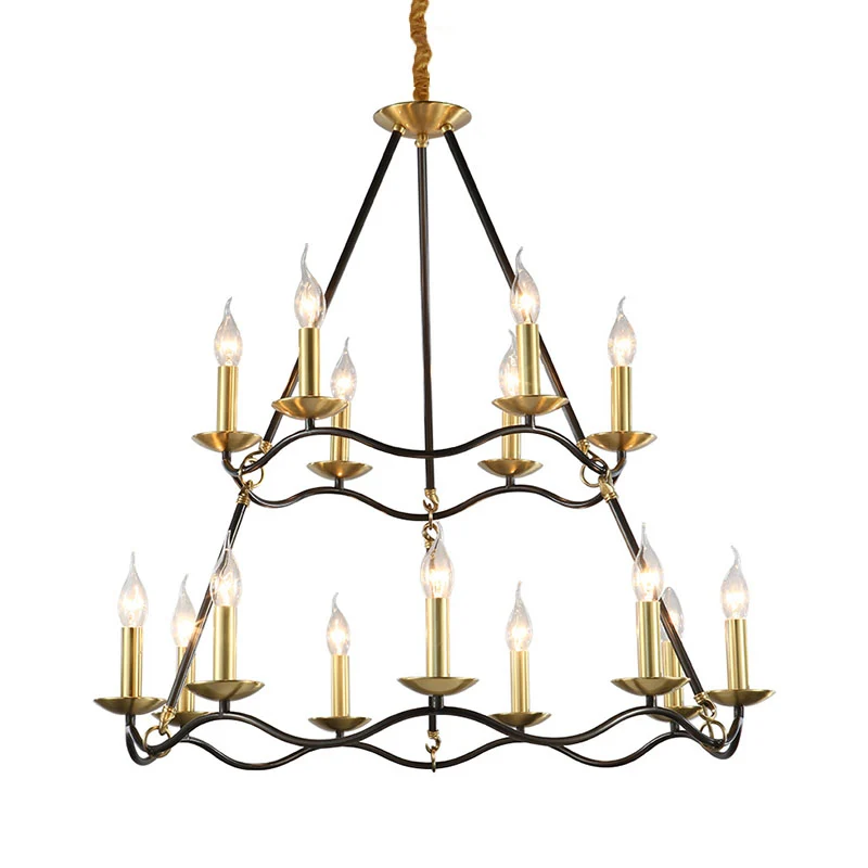 Metalen zwarte hangende kroonluchterkaars 6/9/15 lampen Traditionele hanglamp voor woonkamer Clearhalo