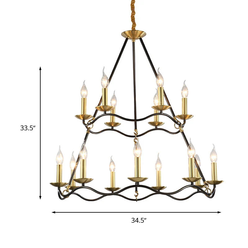 Metalen zwarte hangende kroonluchterkaars 6/9/15 lampen Traditionele hanglamp voor woonkamer Clearhalo