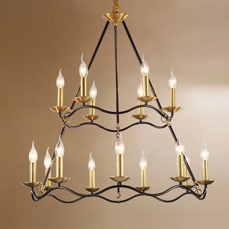 Metalen zwarte hangende kroonluchterkaars 6/9/15 lampen Traditionele hanglamp voor woonkamer Clearhalo