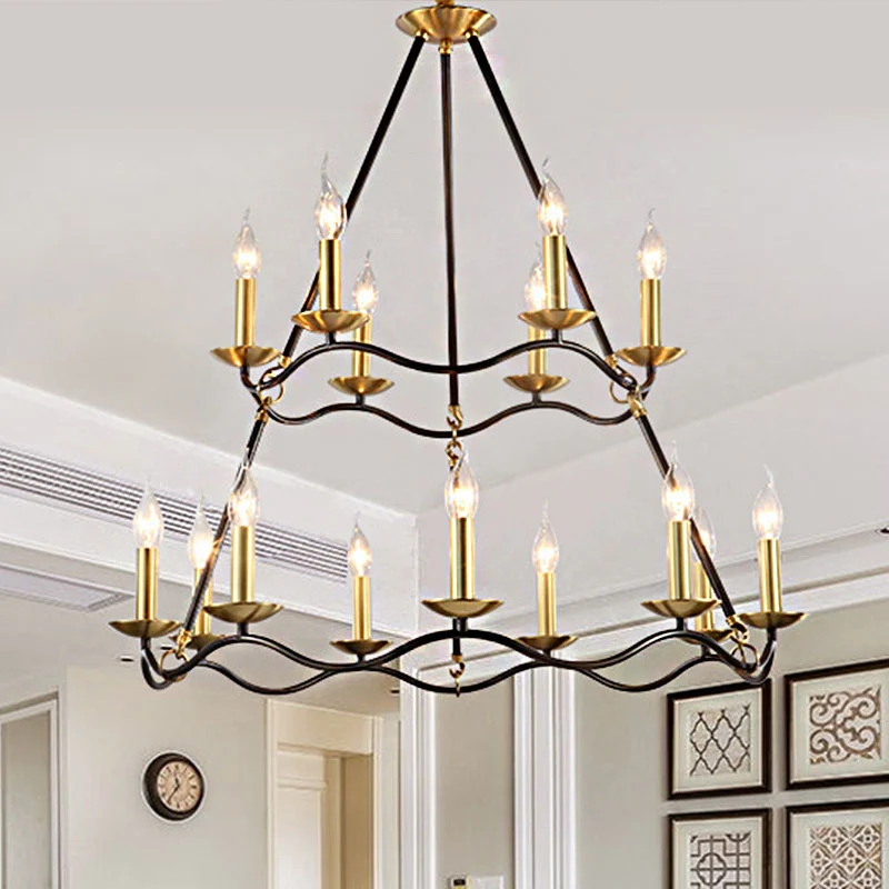 Metalen zwarte hangende kroonluchterkaars 6/9/15 lampen Traditionele hanglamp voor woonkamer Clearhalo