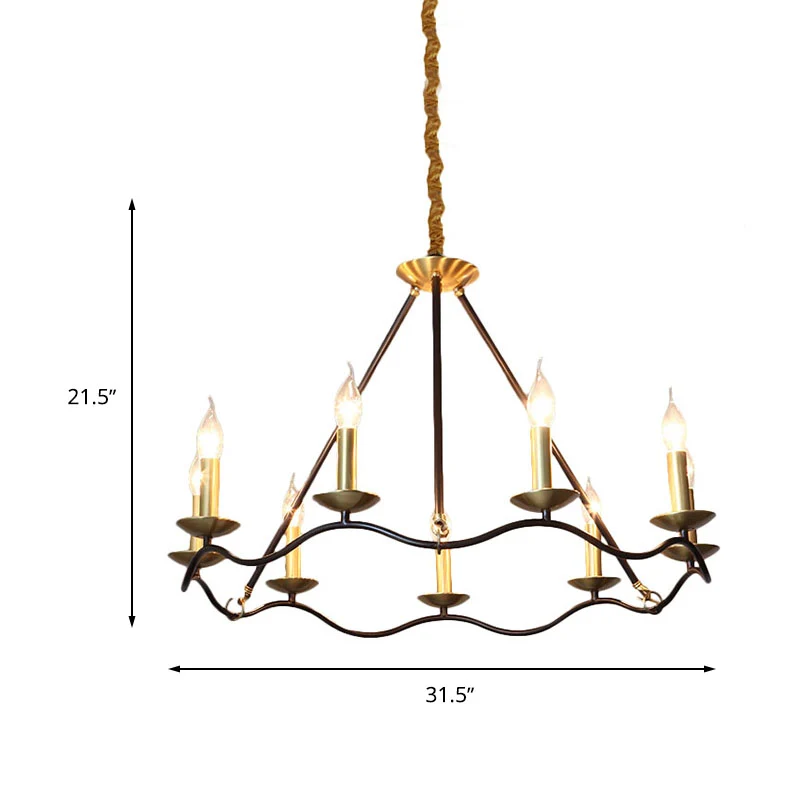 Metalen zwarte hangende kroonluchterkaars 6/9/15 lampen Traditionele hanglamp voor woonkamer Clearhalo