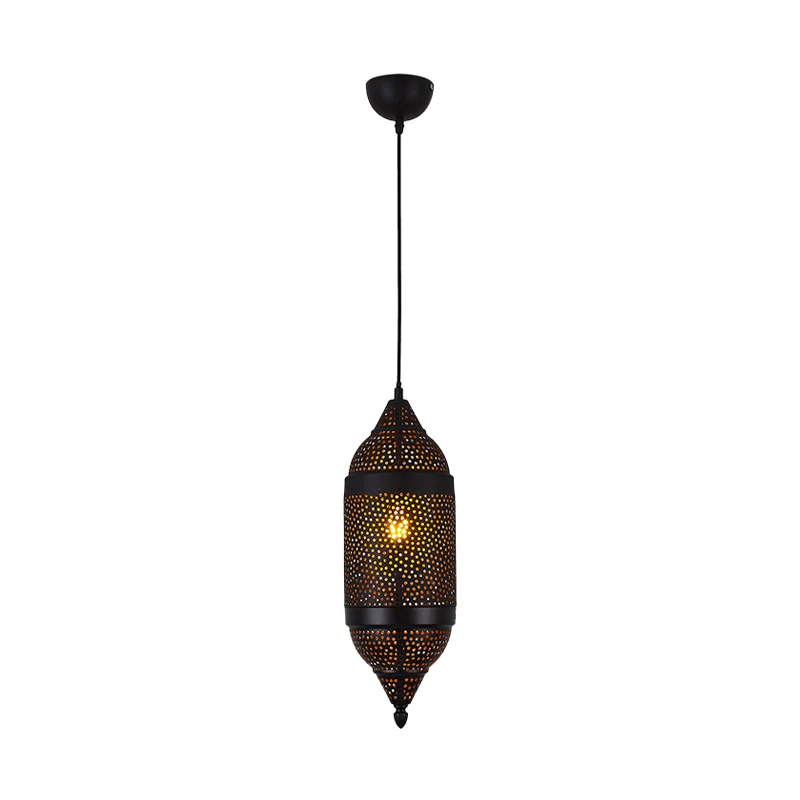 Metalen zwarte hanglamp Cilindrische 1-lamps Traditionele plafondophanglamp Clearhalo