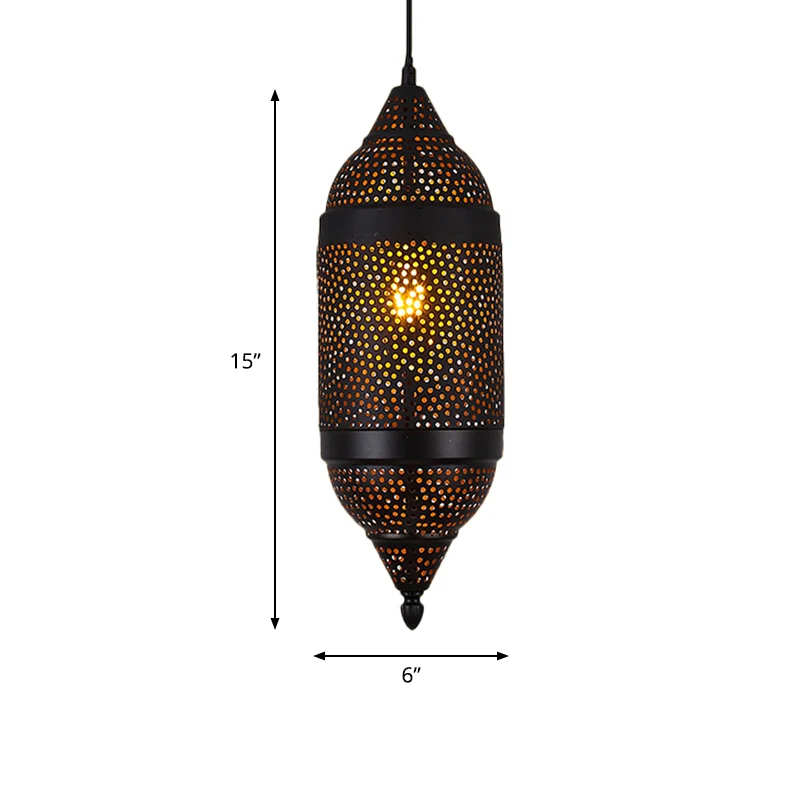 Metalen zwarte hanglamp Cilindrische 1-lamps Traditionele plafondophanglamp Clearhalo