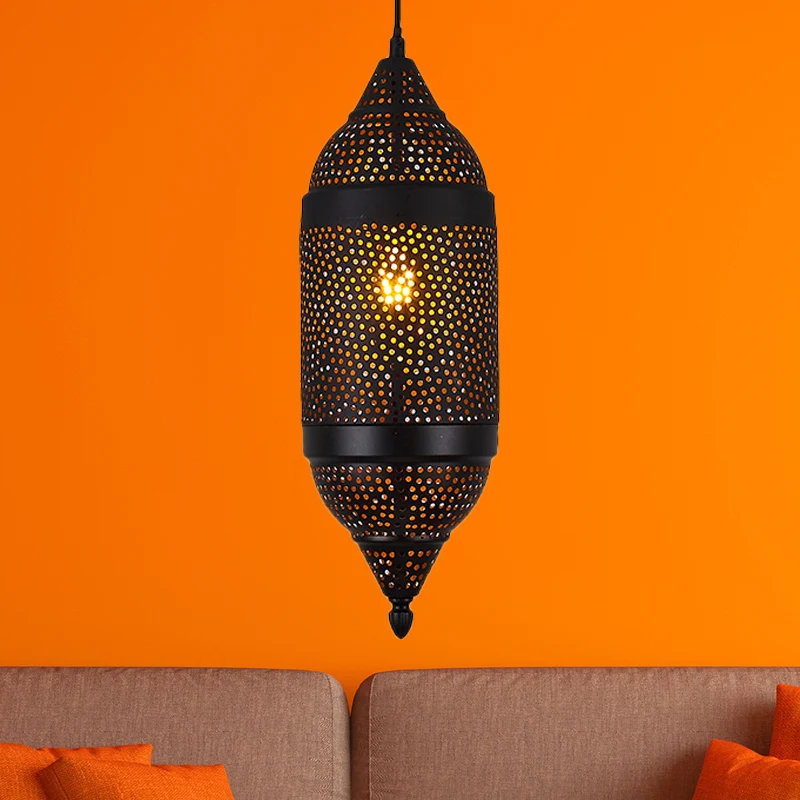 Metalen zwarte hanglamp Cilindrische 1-lamps Traditionele plafondophanglamp Clearhalo