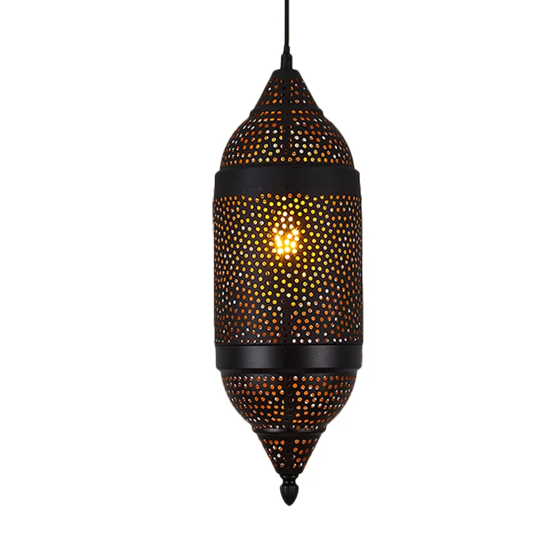 Metalen zwarte hanglamp Cilindrische 1-lamps Traditionele plafondophanglamp Clearhalo