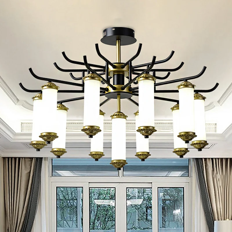 Metalen zwart-gouden hangende hanglamp Starburst-achtige arm 9/11 lichten Rustieke plafondkroonluchter Clearhalo