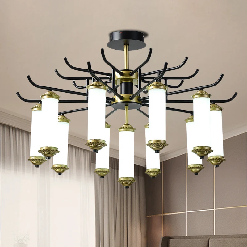 Metalen zwart-gouden hangende hanglamp Starburst-achtige arm 9/11 lichten Rustieke plafondkroonluchter Clearhalo