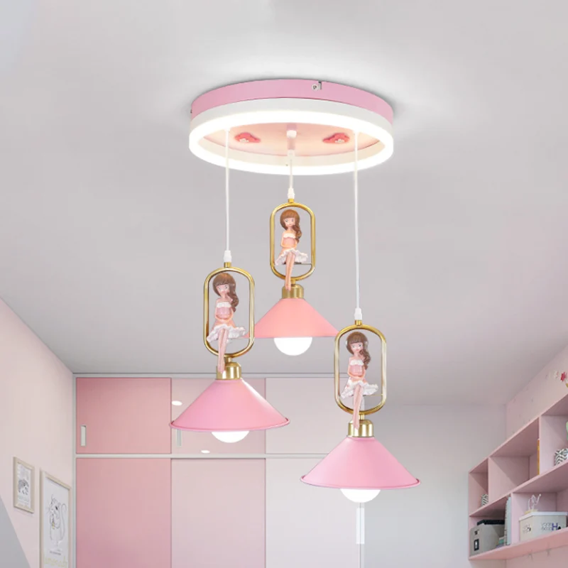 Metallic Bell hanglampset Cartoon 3-lamps hanglamp met meisjesdecor roze Clearhalo