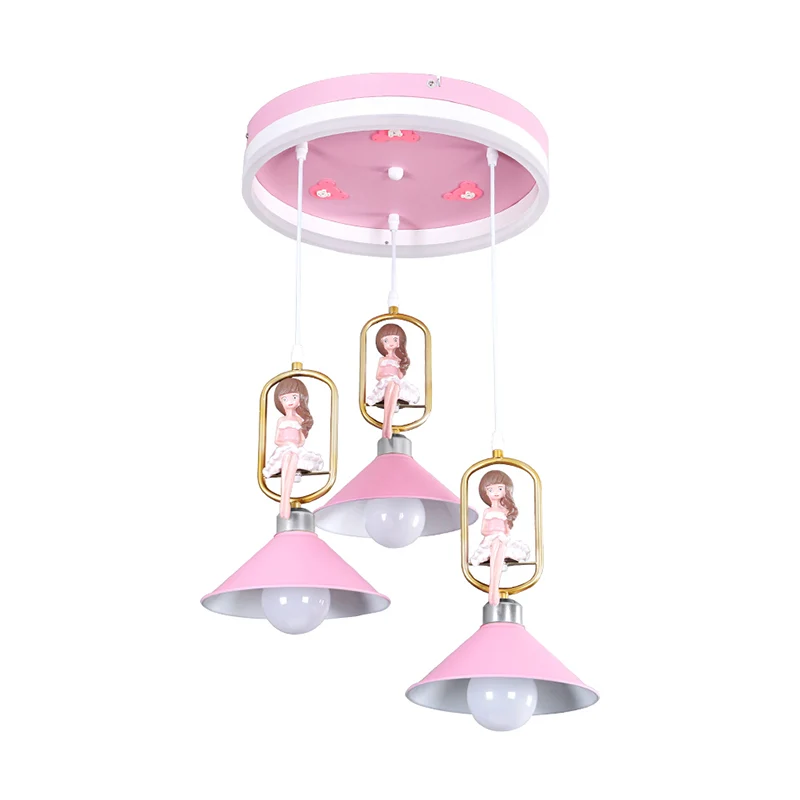 Metallic Bell hanglampset Cartoon 3-lamps hanglamp met meisjesdecor roze Clearhalo