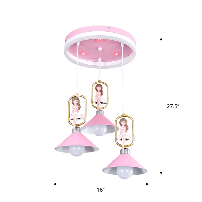 Metallic Bell hanglampset Cartoon 3-lamps hanglamp met meisjesdecor roze Clearhalo