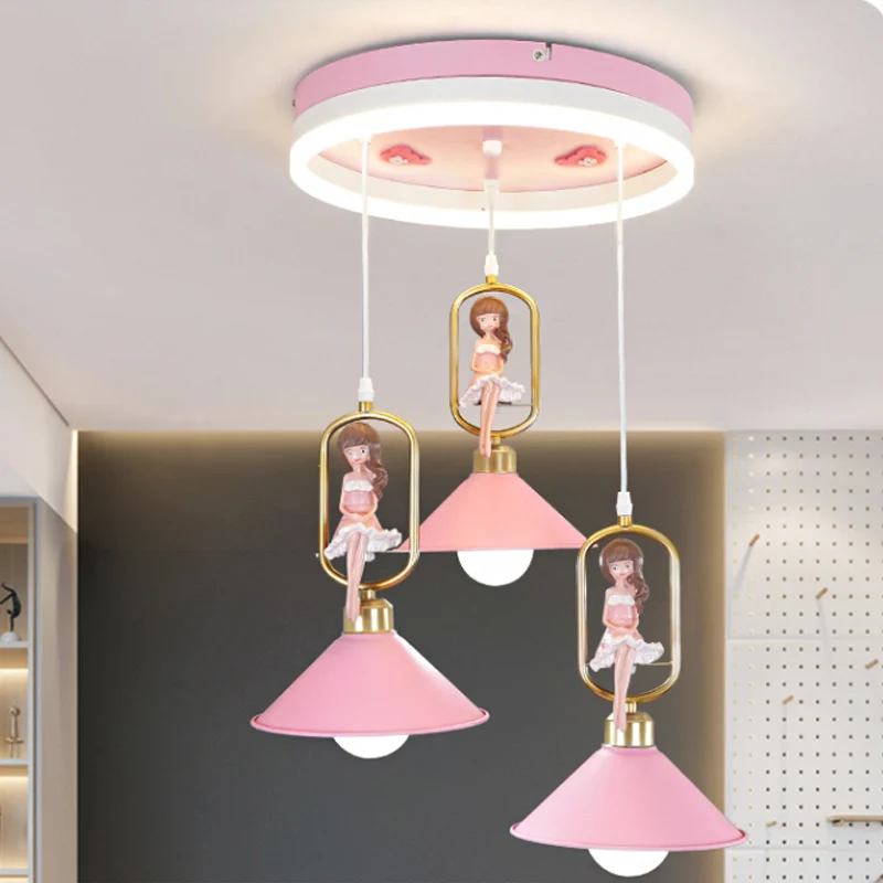 Metallic Bell hanglampset Cartoon 3-lamps hanglamp met meisjesdecor roze Clearhalo