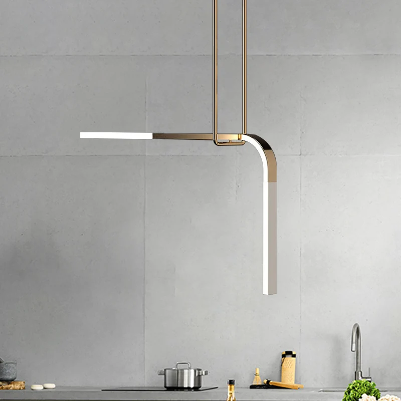 Metallic Bend hangende verlichting Minimalistische LED-plafondhanglamp messing boven eettafel Clearhalo