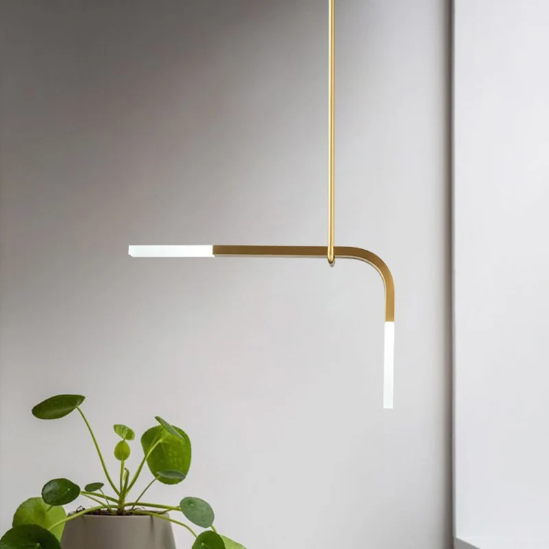 Metallic Bend hangende verlichting Minimalistische LED-plafondhanglamp messing boven eettafel Clearhalo