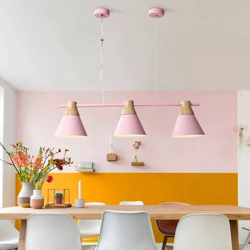 Metallic Cone Hanglampset Modernisme 3-kops eilandverlichtingsarmatuur met houten blad Clearhalo