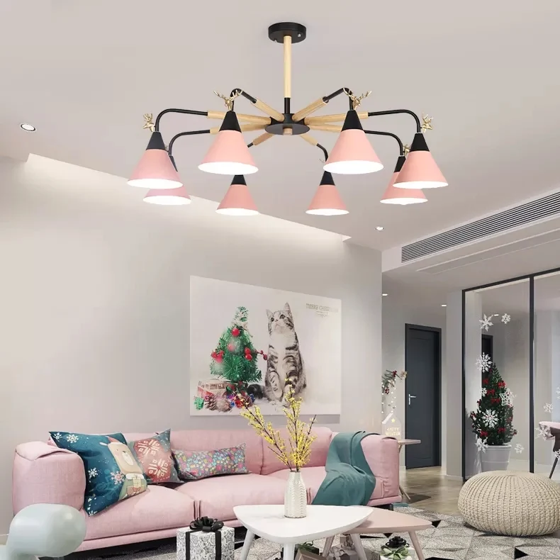 Metallic conische hanglamp met herten Macaron-stijl kroonluchter voor kinderslaapkamer Clearhalo