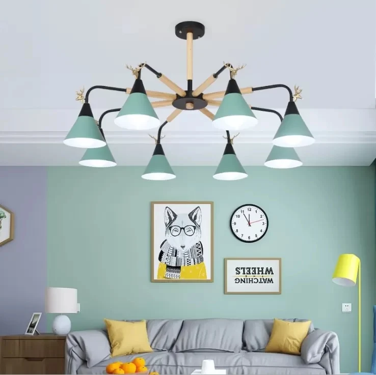 Metallic conische hanglamp met herten Macaron-stijl kroonluchter voor kinderslaapkamer Clearhalo