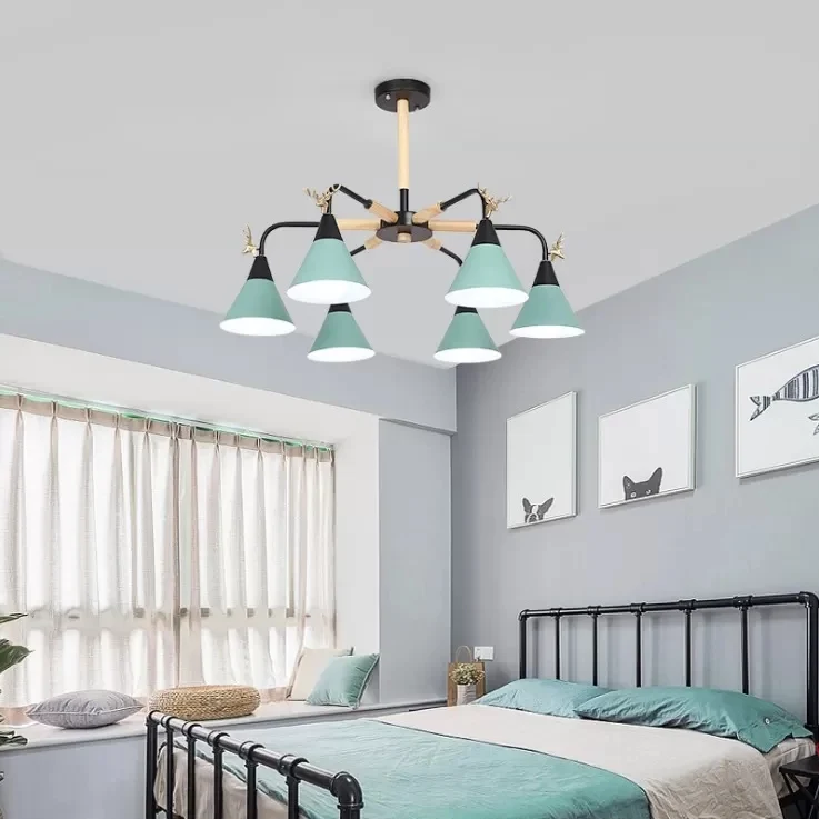 Metallic conische hanglamp met herten Macaron-stijl kroonluchter voor kinderslaapkamer Clearhalo