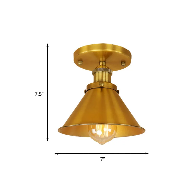 Metallic conische semi-inbouwlamp Vintage stijl 1-kops gang Semi-inbouwverlichting messing/koper Clearhalo